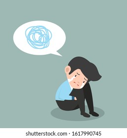 Businessman crying sad business speech bubble