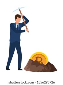businessman and cryptocurrency embedded in the ground