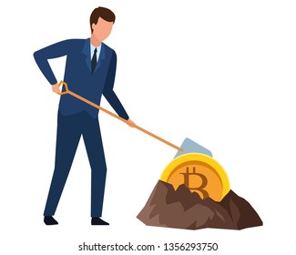 businessman and cryptocurrency embedded in the ground