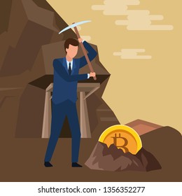businessman and cryptocurrency embedded in the ground