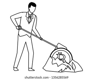 businessman and cryptocurrency embedded in the ground black and white