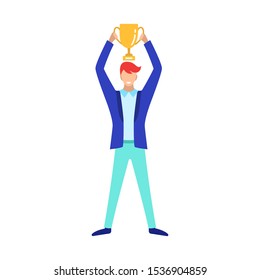 Businessman with a Cup in his hands, a champion in business. Flat style character vector illustration isolated on white background.