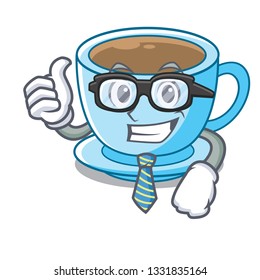 Businessman cup milk tea above cartoon table