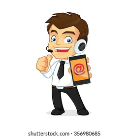 Businessman as a customer service holding a smartphone