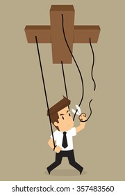 Geschäftsmann schnitt eine Marionette am Seil. Vektorgrafik