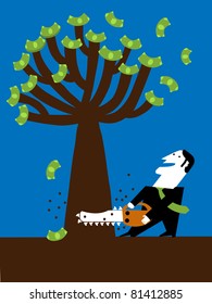  businessman cut tree of the money with chainsaw