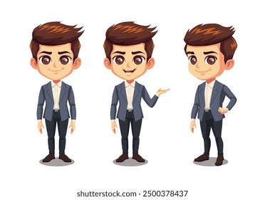 Businessman Cute chibi character design in different poses set vector illustration by Agustian rexy