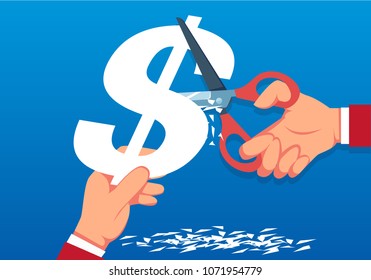 Businessman cuts a dollar with scissors