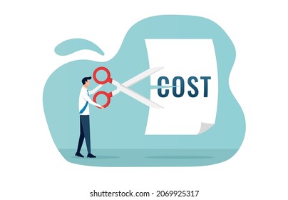 Businessman cutting cost. Cost reduction, cost cutting and efficiency  concept vector illustration