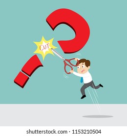 Businessman cutting question mark, illustration vector cartoon