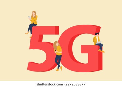 Businessman dan business woman with gadgets use high speed Internet. concept of 5g network, next generation connectivity, modern mobile communication