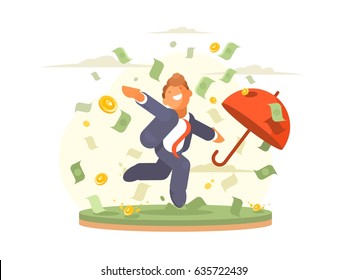 Businessman Dances Under Money Rain