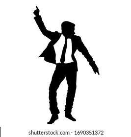 Businessman dancing vector illustration isolated on white backgrond. Handsome man in suit having fun.