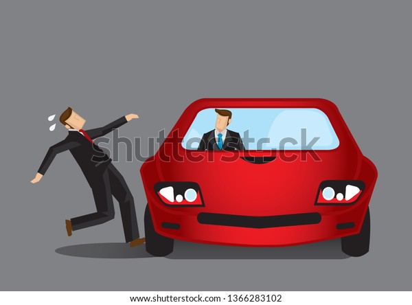 Businessman in danger of a car accident.\
Concept of careless driving. Vector\
illustration.