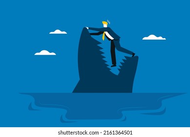 Businessman in Dangerous Shark Attack. Business companies are in a crisis of the recession