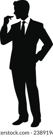 Businessman in dark suit standing with hands in pockets. Man is facing challenge. Abstract vector illustration