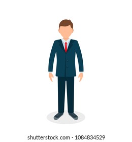 Businessman in dark suit standing illustration. Abstract vector illustration. Front view. full height.