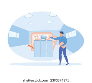  Businessman data management system, cloud technology, Internet and business concept.  flat vector modern illustration 