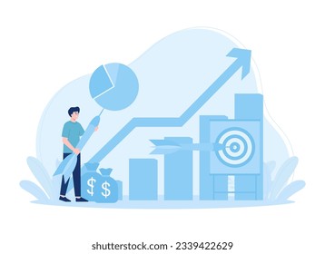 A businessman with data and targets trending concept flat illustration
