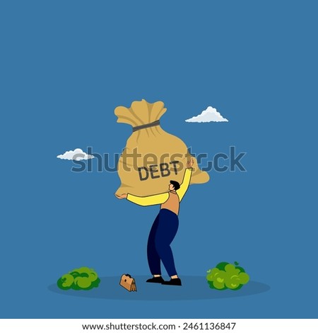 Businessman with debt bag, Man carrying debt bag.