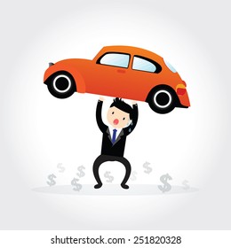 Businessman with debt carrying a car