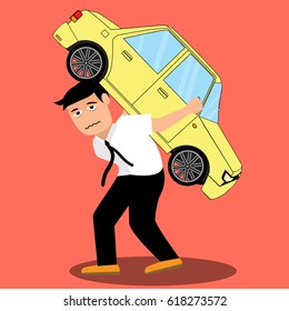 Businessman with debt carrying a car vector