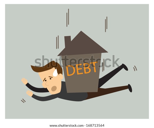 Businessman with\
Debt. Debt concept. Cartoon\
vector.