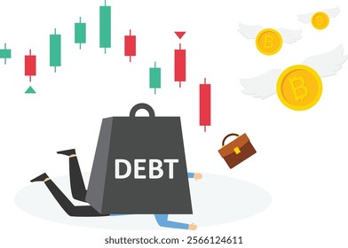 Businessman in debt from stock market, Vector illustration in flat style

