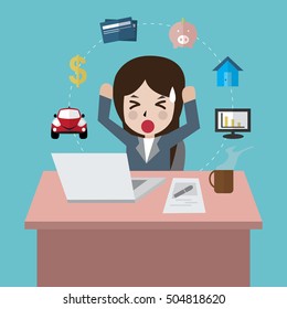 businessman in debt, vector illustration