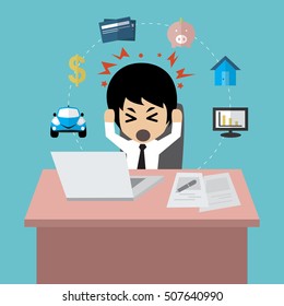 Businessman in debt, vector illustration