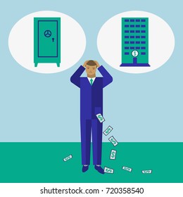 Businessman decide where to keep his money vector illustration