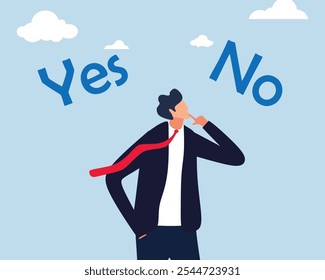 Businessman decision right or wrong, true or false, correct and incorrect. Rational businessman thinking and make decision for business or career question