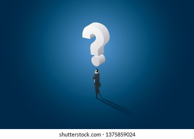 Businessman decision standing thinking and has huge question mark on top head. illustration Vector