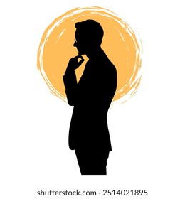 Businessman in Deep Thought Black and White Silhouette  - Professional Concept