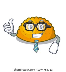 Businessman delicious fried patties on plate cartoon