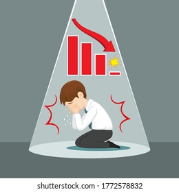 Businessman depressed because of business failuren, illustration vector cartoon