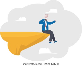 Businessman depressed sit on danger precipice on the mountain,

