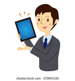 Businessman described in tablet terminal
