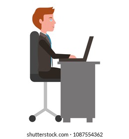 businessman with desk and laptop computer isolated icon