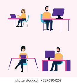 Empresario en el escritorio.  configurar equipos de personas eps 10