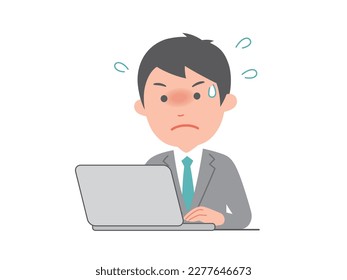 Businessman desperately operating a personal computer