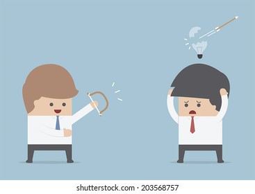 Businessman destroy others idea by the bow and arrow, VECTOR, EPS10