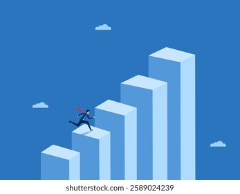 Businessman determined to do mission on bar graph grows