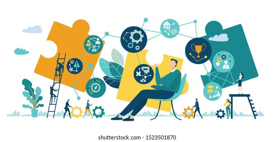 Businessman developing bussinesss idea and team deliver the project. Business developing and support,  brainstorming, Global business, logistics, concept illustration
