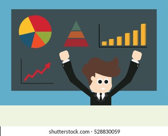 Businessman with development infographic. vector illustration.