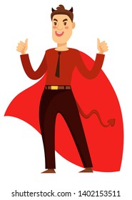 Businessman in devil costume bad decision making evil side