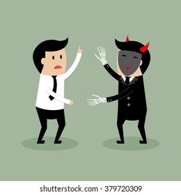 Businessman and devil. Perfidy business concept.