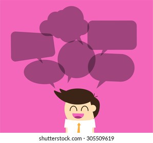 Businessman with dialog speech bubbles. vector
