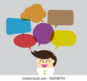 Businessman with dialog speech bubbles. vector