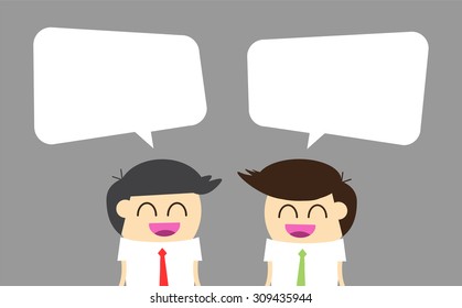Businessman with dialog speech bubbles. vector. gray background